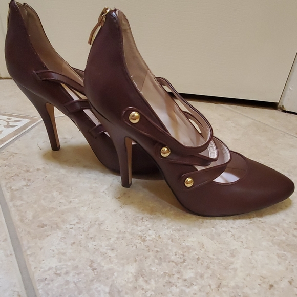 Vince Camuto brown/plum leather heels - Picture 6 of 7